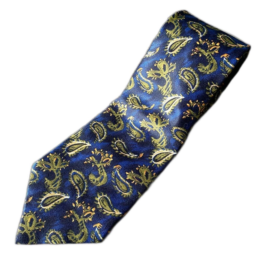 Ketch Men's Necktie Polyester Satin Blue Green Paisley 55 x 3.75 Artsy Retro